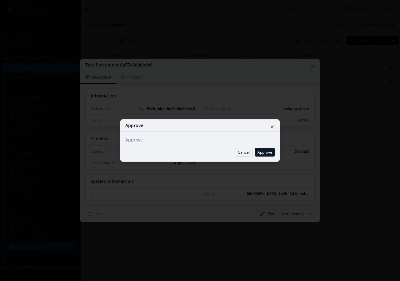 The Approve action's generated modal