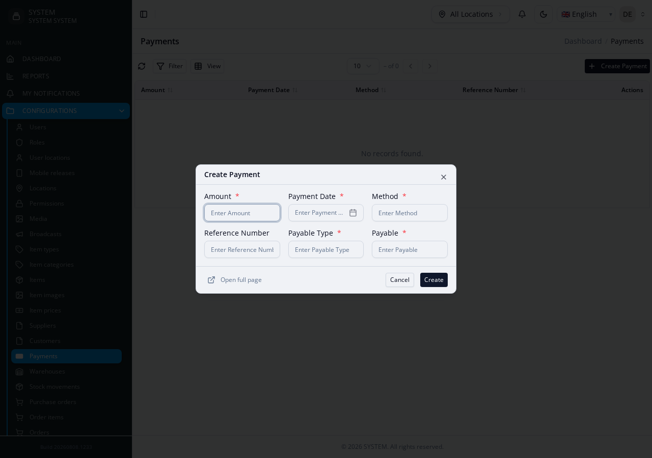 Payments create form — payable_type and payable_id as plain text/number inputs, no FK dropdown